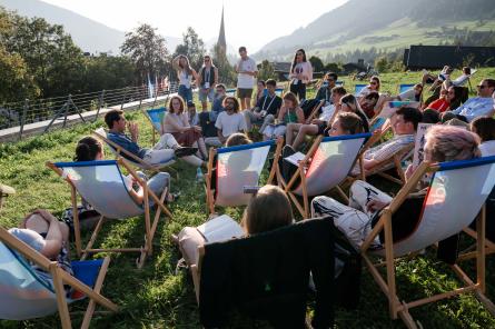 European Forum Alpbach &quot;Fireside Chat&quot; with Alberto Alemano. Photo courtesy of Nora Kaul Hoelgaard.